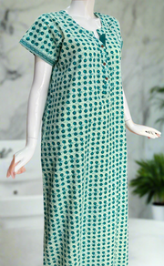Sea Green Dots Pure Cotton Nighty. Pure Durable Cotton | Laces and Frills