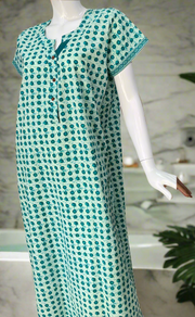 Sea Green Dots Pure Cotton Nighty. Pure Durable Cotton | Laces and Frills