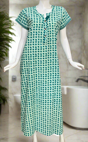 Sea Green Dots Pure Cotton Nighty. Pure Durable Cotton | Laces and Frills