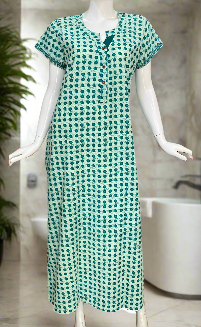Sea Green Dots Pure Cotton Nighty. Pure Durable Cotton | Laces and Frills