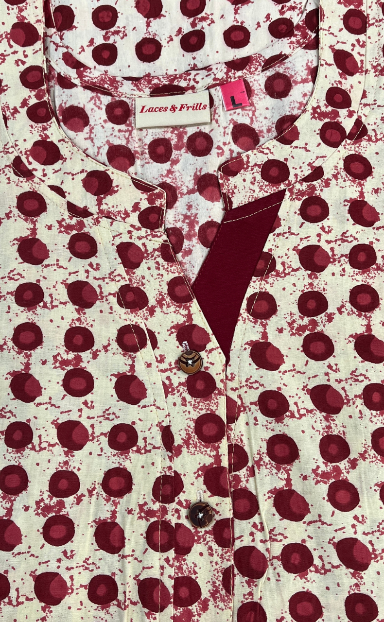 Maroon Dots Pure Cotton Nighty. Pure Durable Cotton | Laces and Frills