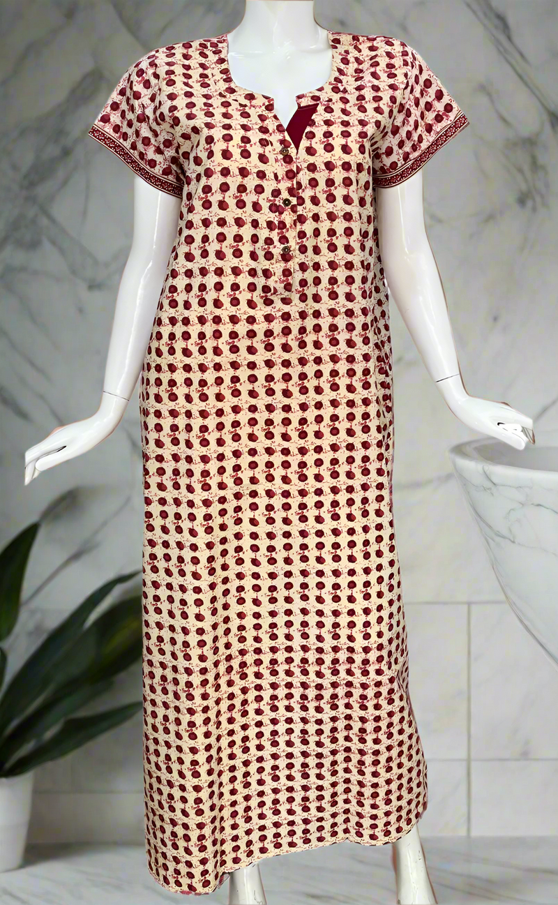 Maroon Dots Pure Cotton Nighty. Pure Durable Cotton | Laces and Frills