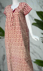Maroon Dots Pure Cotton Nighty. Pure Durable Cotton | Laces and Frills