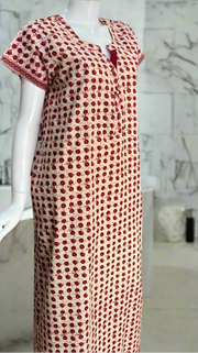 Maroon Dots Pure Cotton Nighty. Pure Durable Cotton | Laces and Frills