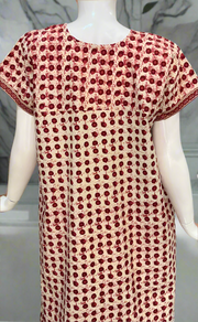 Maroon Dots Pure Cotton Nighty. Pure Durable Cotton | Laces and Frills
