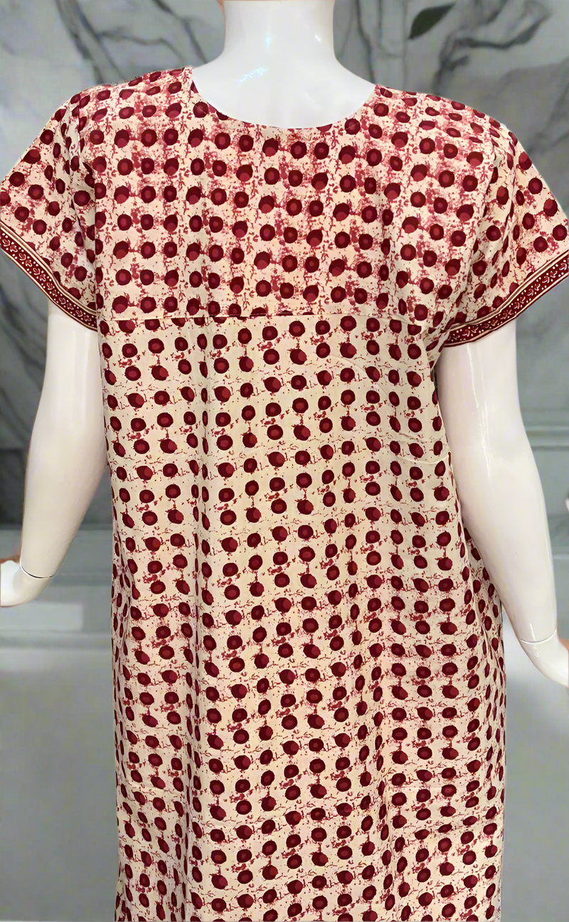 Maroon Dots Pure Cotton Nighty. Pure Durable Cotton | Laces and Frills