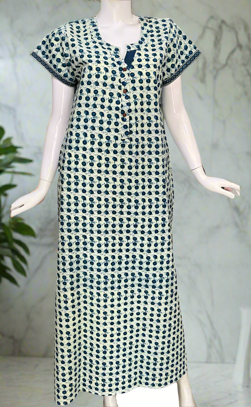 Blue Dots Pure Cotton Nighty. Pure Durable Cotton | Laces and Frills