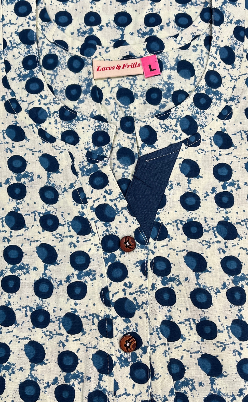 Blue Dots Pure Cotton Nighty. Pure Durable Cotton | Laces and Frills
