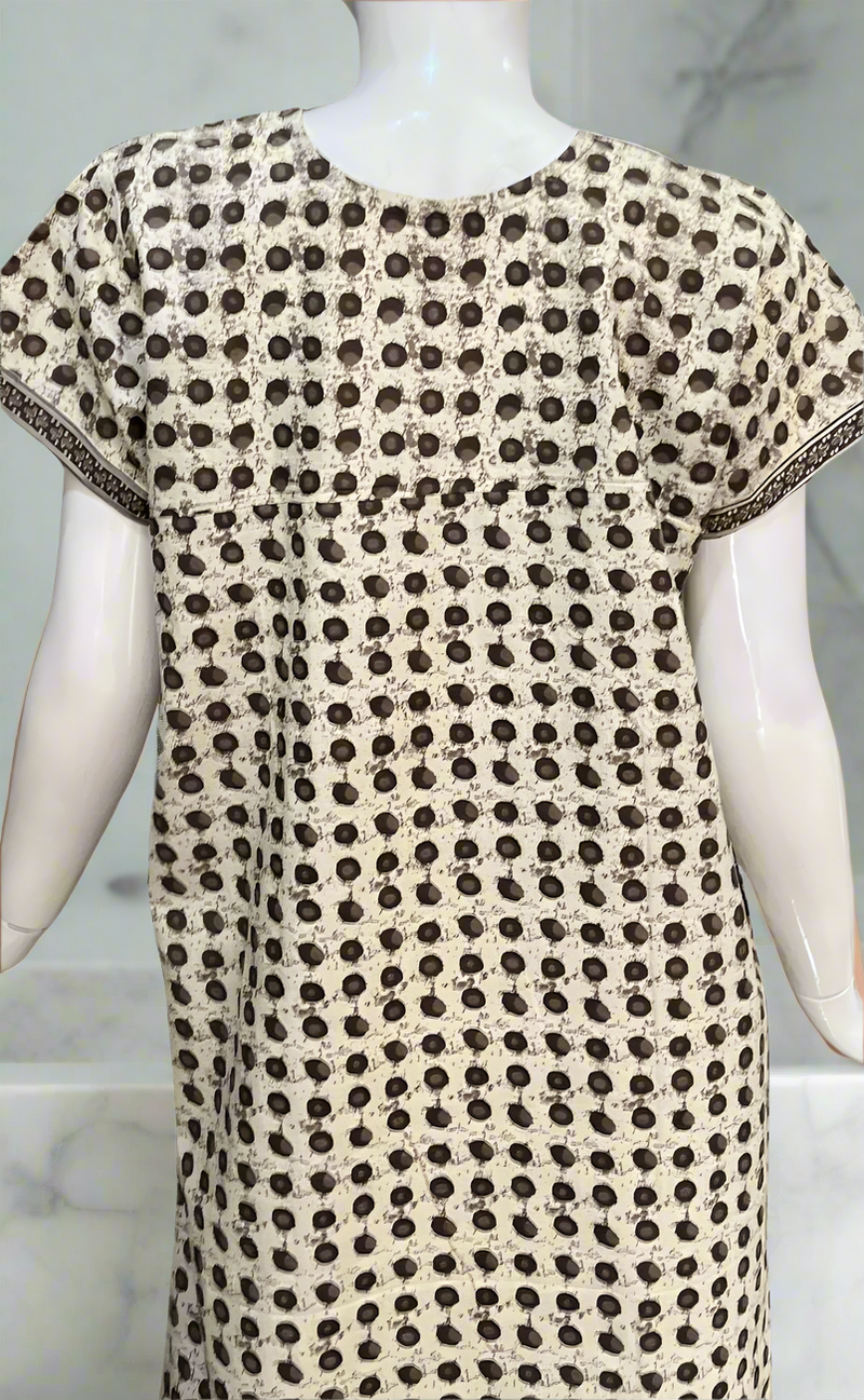 Brown Dots Pure Cotton Nighty. Pure Durable Cotton | Laces and Frills