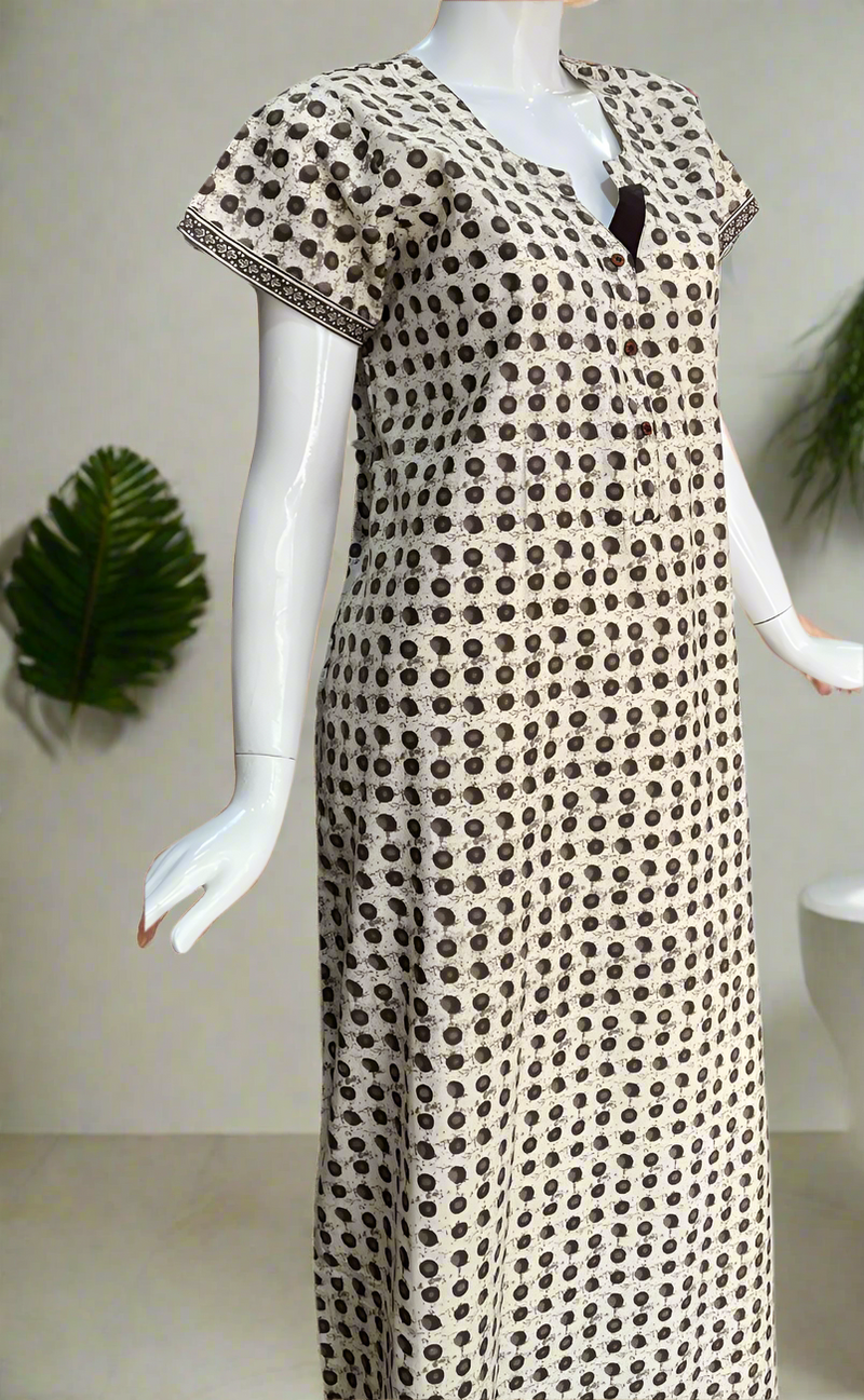 Brown Dots Pure Cotton Nighty. Pure Durable Cotton | Laces and Frills