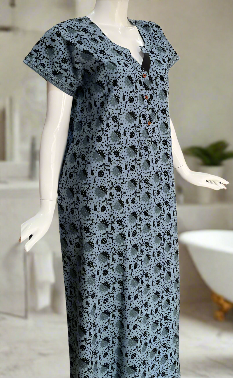Grey Flora Pure Cotton Nighty. Pure Durable Cotton | Laces and Frills