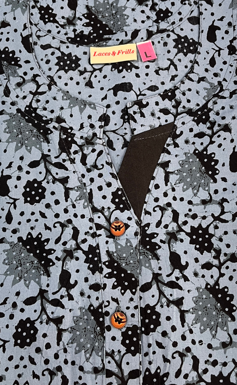 Grey Flora Pure Cotton Nighty. Pure Durable Cotton | Laces and Frills