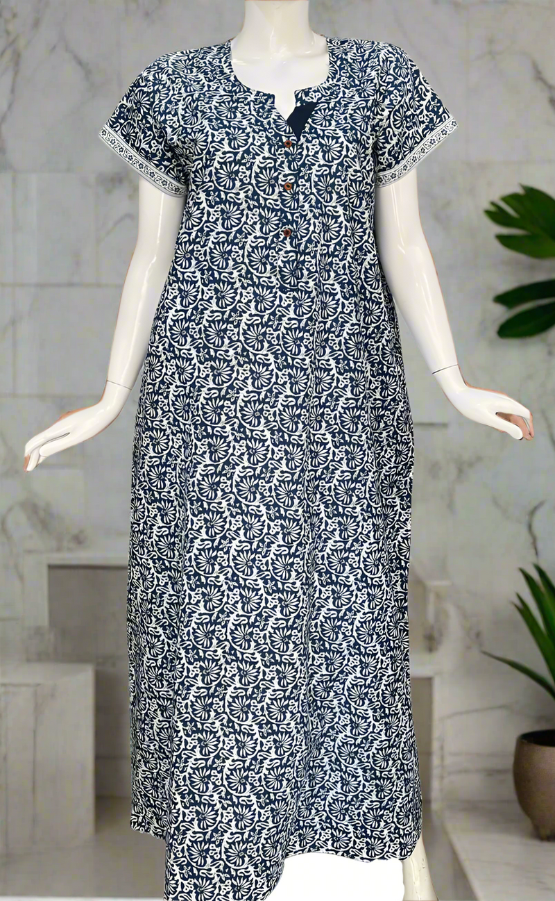 Blue Garden Pure Cotton Nighty. Pure Durable Cotton | Laces and Frills