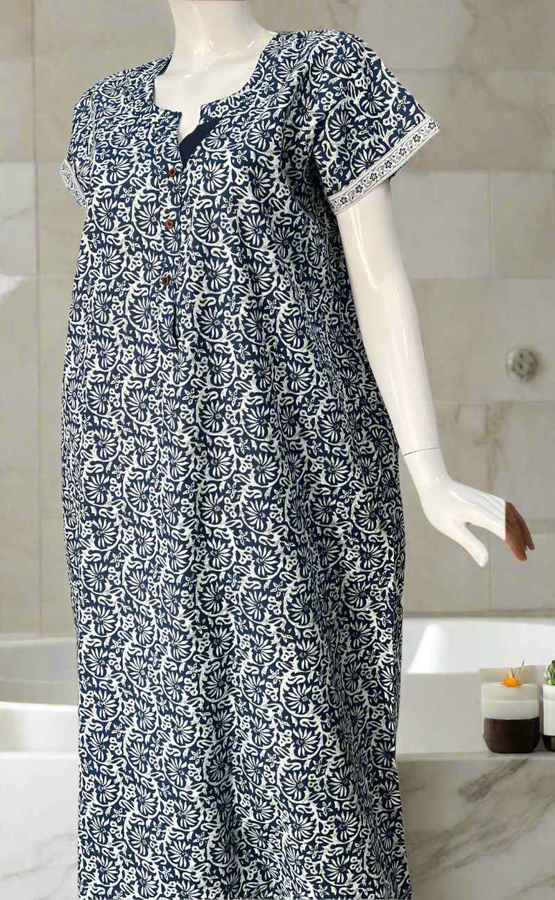 Blue Garden Pure Cotton Nighty. Pure Durable Cotton | Laces and Frills