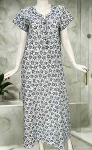 White/Blue Garden Pure Cotton Nighty. Pure Durable Cotton | Laces and Frills
