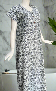 White/Blue Garden Pure Cotton Nighty. Pure Durable Cotton | Laces and Frills