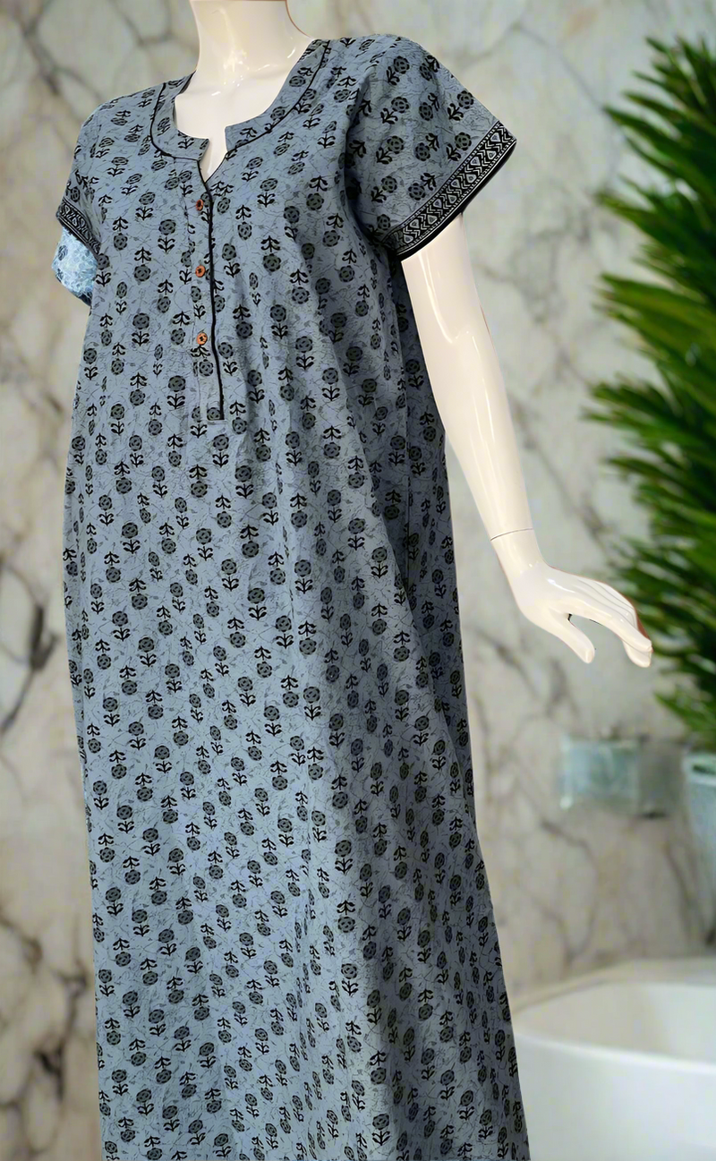 Grey Flora Pure Cotton Nighty. Pure Durable Cotton | Laces and Frills