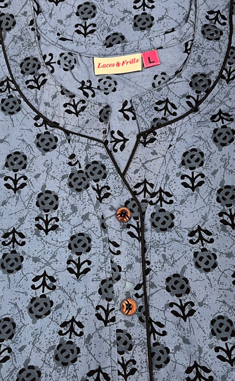 Grey Flora Pure Cotton Nighty. Pure Durable Cotton | Laces and Frills