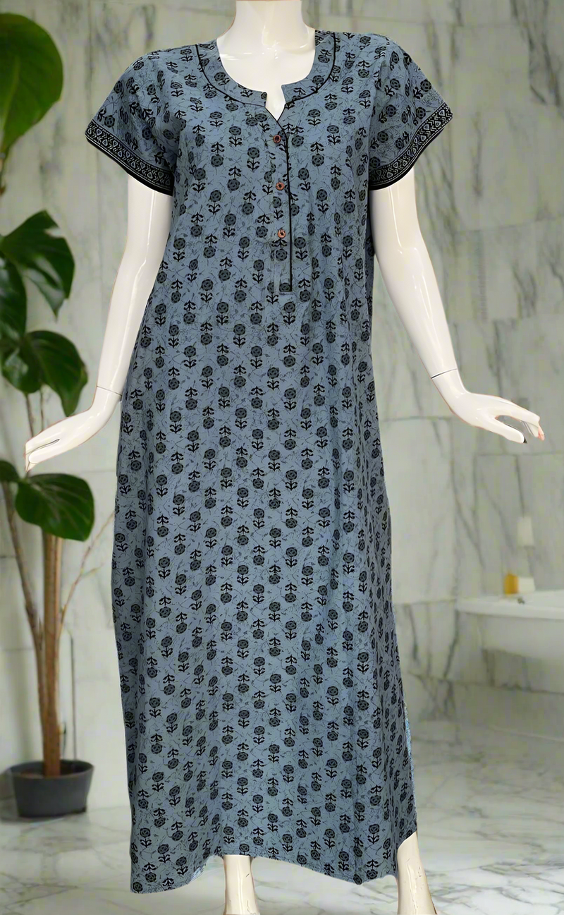 Grey Flora Pure Cotton Nighty. Pure Durable Cotton | Laces and Frills