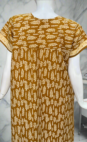 Mustard Leafy Pure Cotton Nighty. Pure Durable Cotton | Laces and Frills
