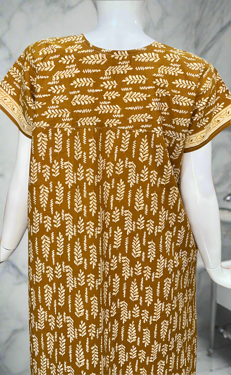 Mustard Leafy Pure Cotton Nighty. Pure Durable Cotton | Laces and Frills