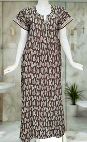 Brown Leafy Pure Cotton Nighty. Pure Durable Cotton | Laces and Frills