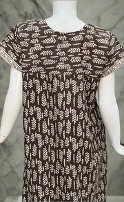 Brown Leafy Pure Cotton Nighty. Pure Durable Cotton | Laces and Frills