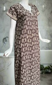 Brown Leafy Pure Cotton Nighty. Pure Durable Cotton | Laces and Frills