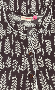 Brown Leafy Pure Cotton Nighty. Pure Durable Cotton | Laces and Frills