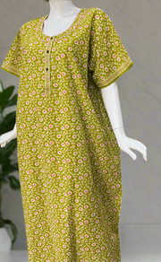 Lime Green Jaipura Pure Cotton Nighty. Pure Durable Cotton | Laces and Frills