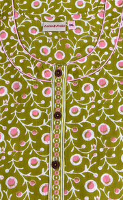 Lime Green Jaipura Pure Cotton Nighty. Pure Durable Cotton | Laces and Frills