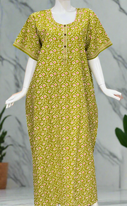 Lime Green Jaipura Pure Cotton Nighty. Pure Durable Cotton | Laces and Frills