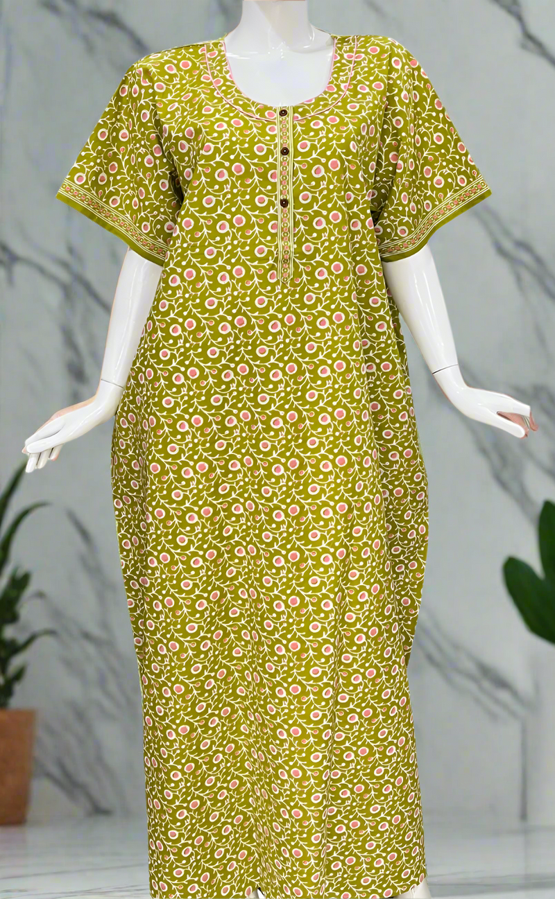 Lime Green Jaipura Pure Cotton Nighty. Pure Durable Cotton | Laces and Frills