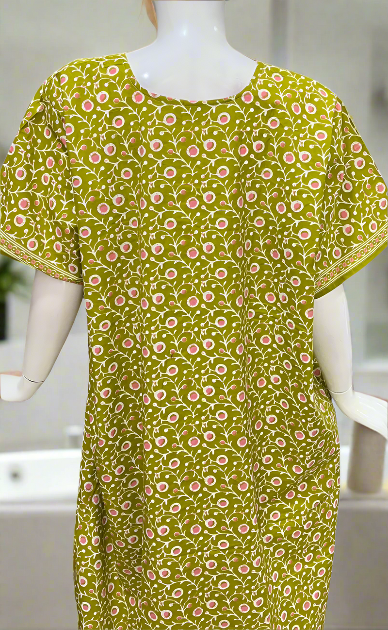 Lime Green Jaipura Pure Cotton Nighty. Pure Durable Cotton | Laces and Frills