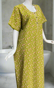 Lime Green Jaipura Pure Cotton Nighty. Pure Durable Cotton | Laces and Frills