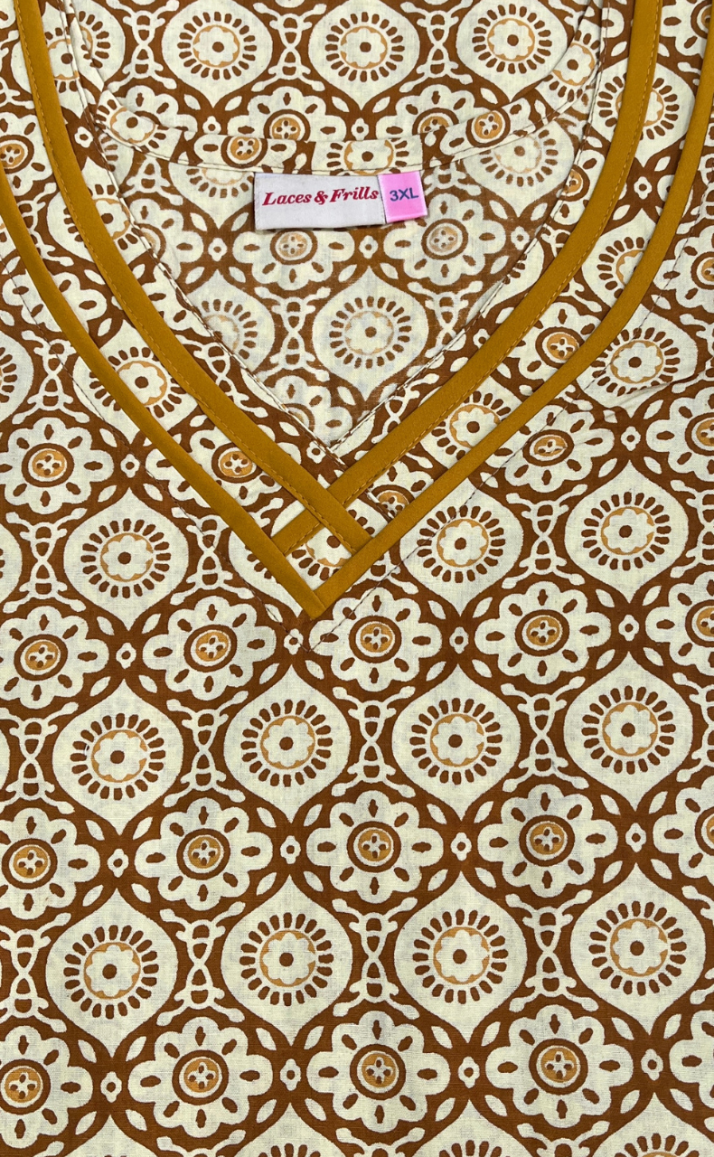 Yellow Jaipura Pure Cotton Nighty. Pure Durable Cotton | Laces and Frills