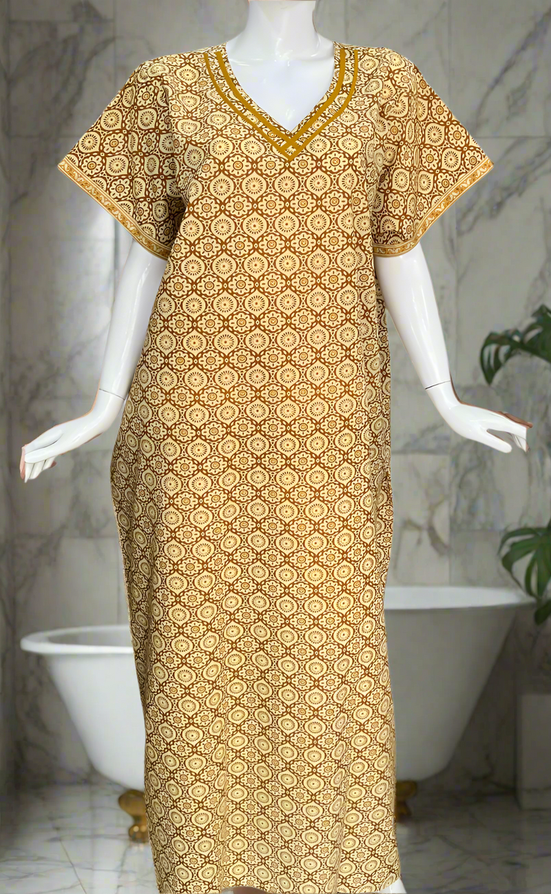 Yellow Jaipura Pure Cotton Nighty. Pure Durable Cotton | Laces and Frills