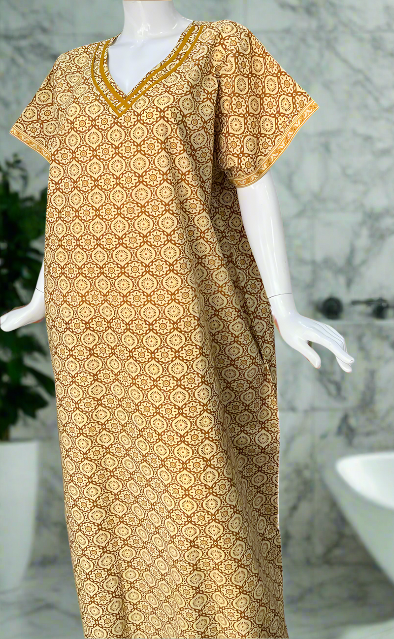 Yellow Jaipura Pure Cotton Nighty. Pure Durable Cotton | Laces and Frills