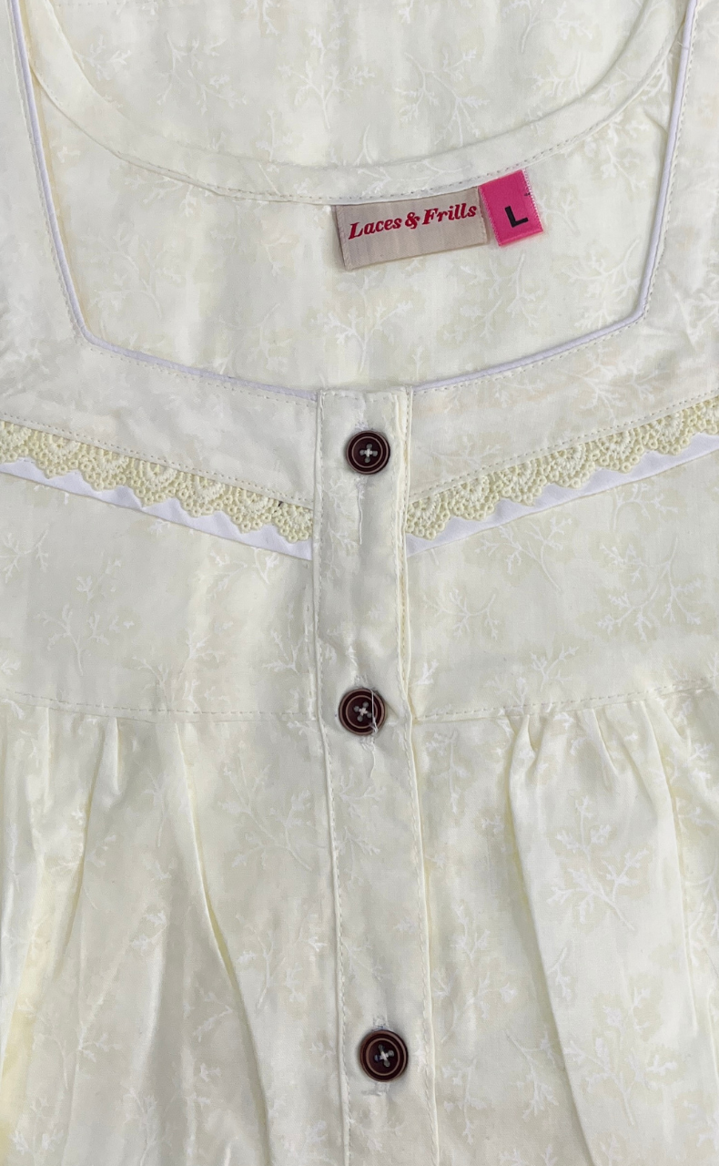 Light Yellow Boutique Cotton Nighty. Cotton Fabric | Laces and Frills