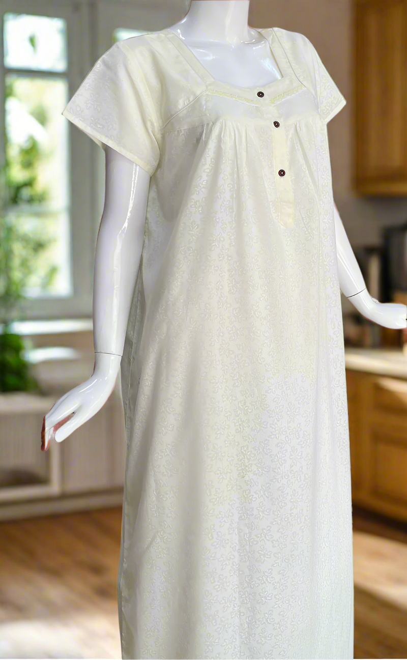 Light Yellow Boutique Cotton Nighty. Cotton Fabric | Laces and Frills