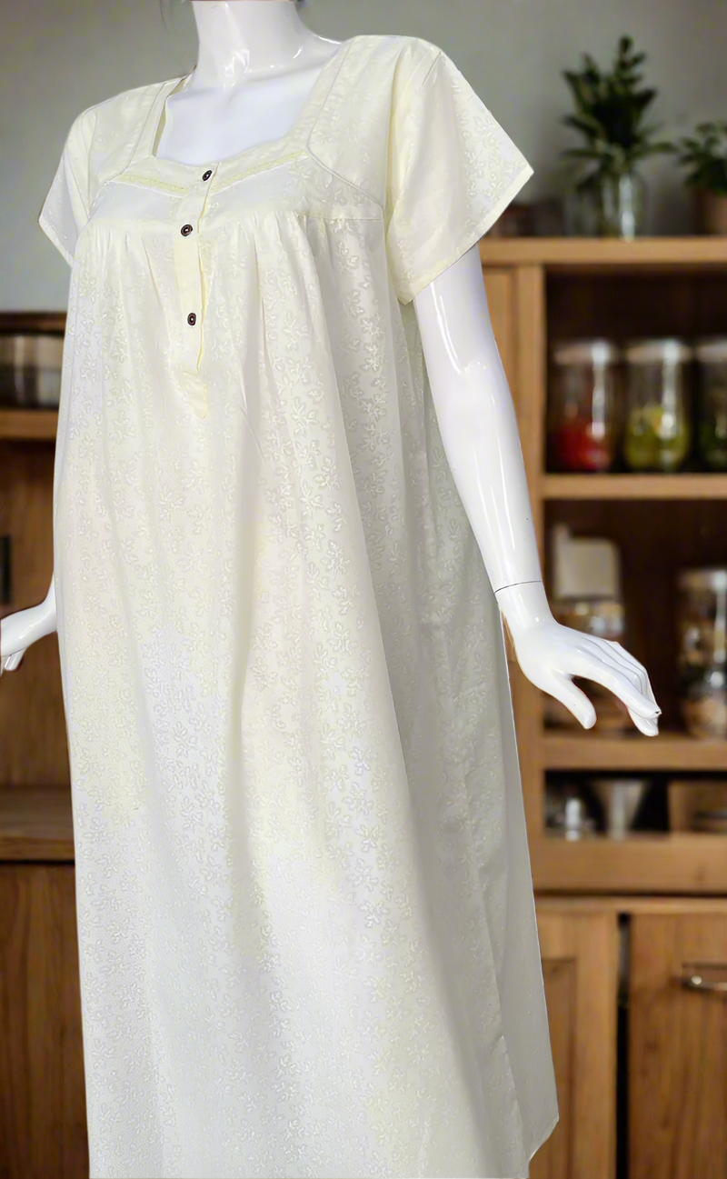 Light Yellow Boutique Cotton Nighty. Cotton Fabric | Laces and Frills