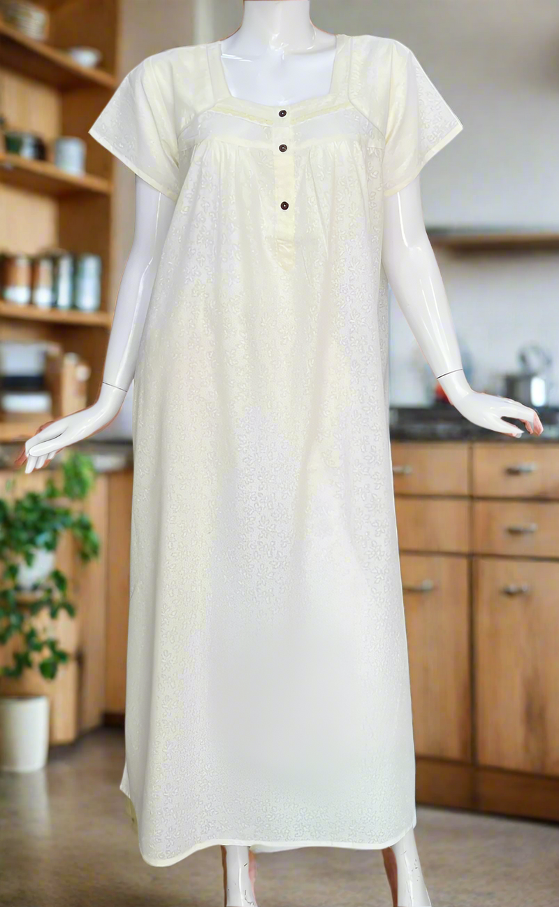 Light Yellow Boutique Cotton Nighty. Cotton Fabric | Laces and Frills