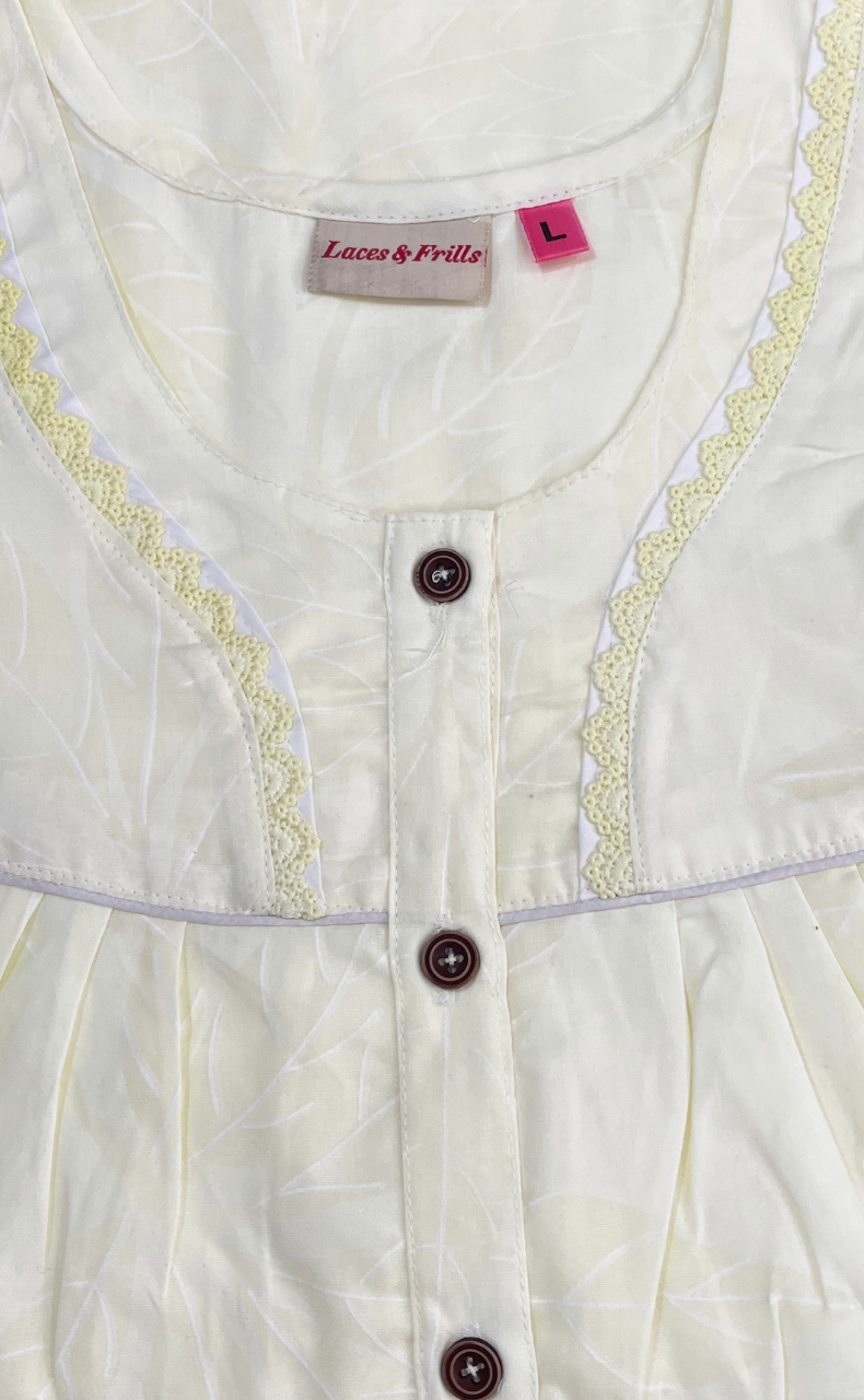 Light Yellow Boutique Cotton Nighty. Cotton Fabric | Laces and Frills