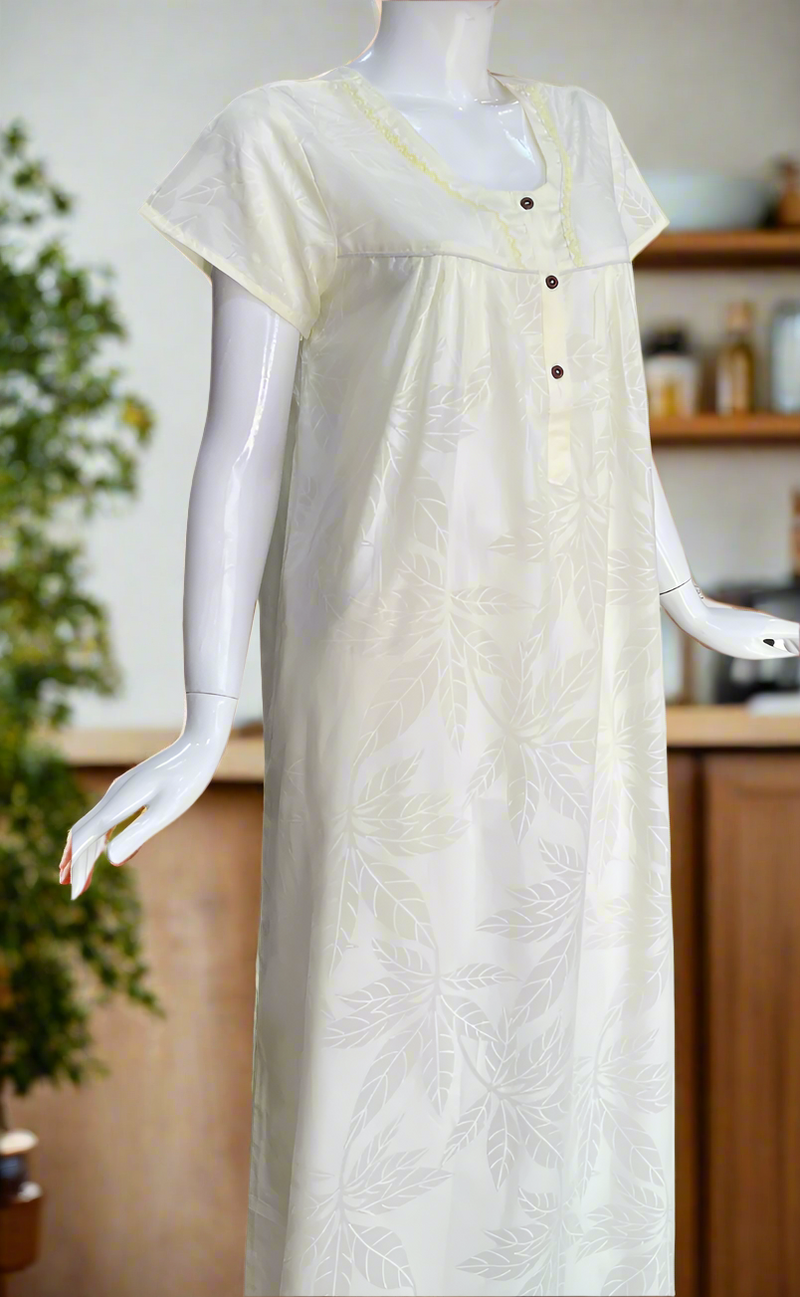 Light Yellow Boutique Cotton Nighty. Cotton Fabric | Laces and Frills