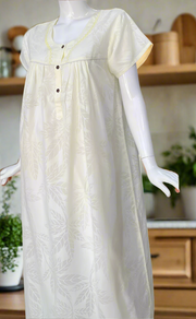Light Yellow Boutique Cotton Nighty. Cotton Fabric | Laces and Frills