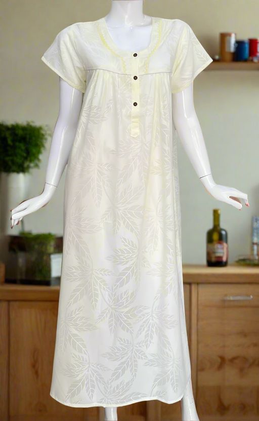 Light Yellow Boutique Cotton Nighty. Cotton Fabric | Laces and Frills