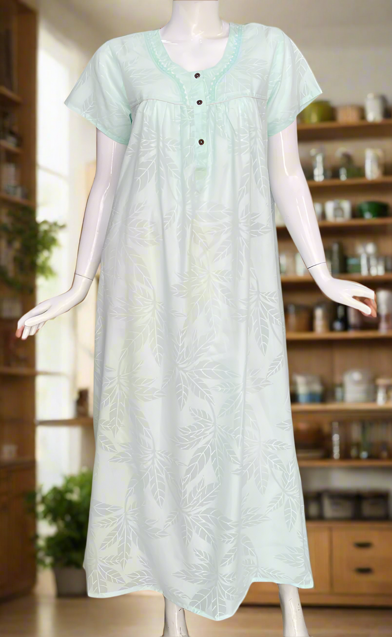 Sea Green Boutique Cotton Nighty. Cotton Fabric | Laces and Frills