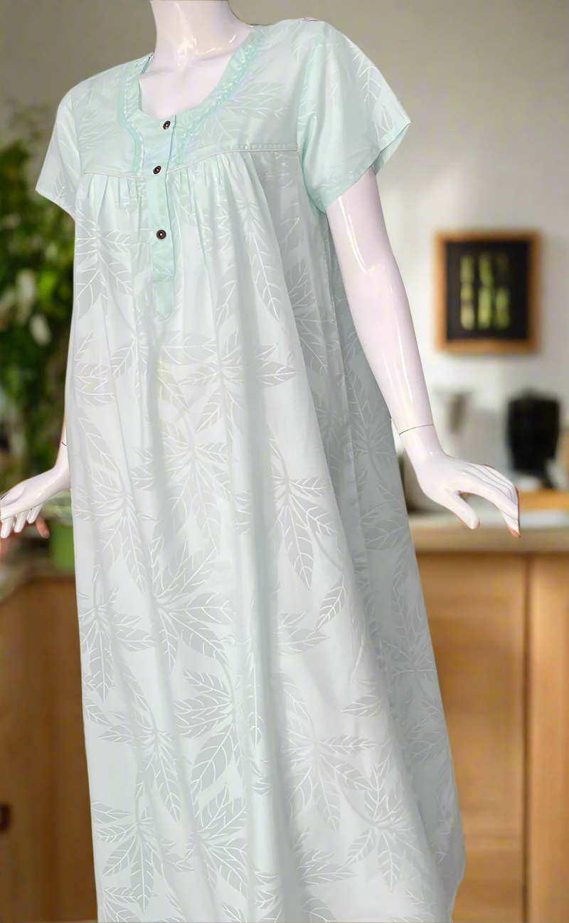 Sea Green Boutique Cotton Nighty. Cotton Fabric | Laces and Frills