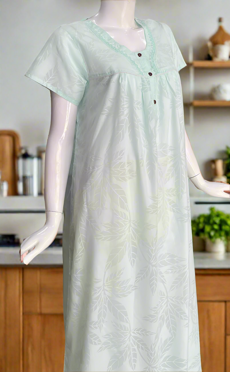 Sea Green Boutique Cotton Nighty. Cotton Fabric | Laces and Frills