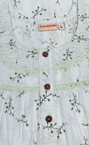 Sea Green Boutique Cotton Nighty. Cotton Fabric | Laces and Frills